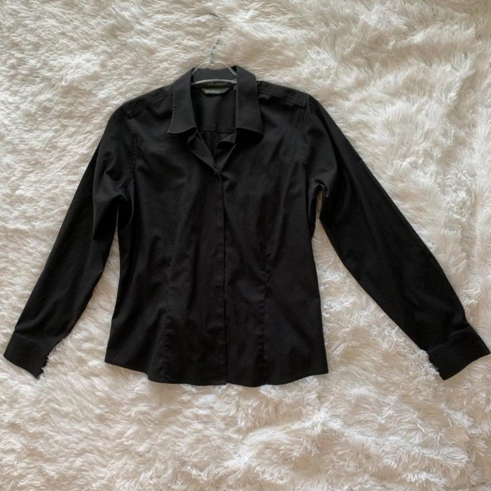 Eddie Bauer Black Button Down LS Shirt, Stretch, Wrinkle Resistant, Size SP